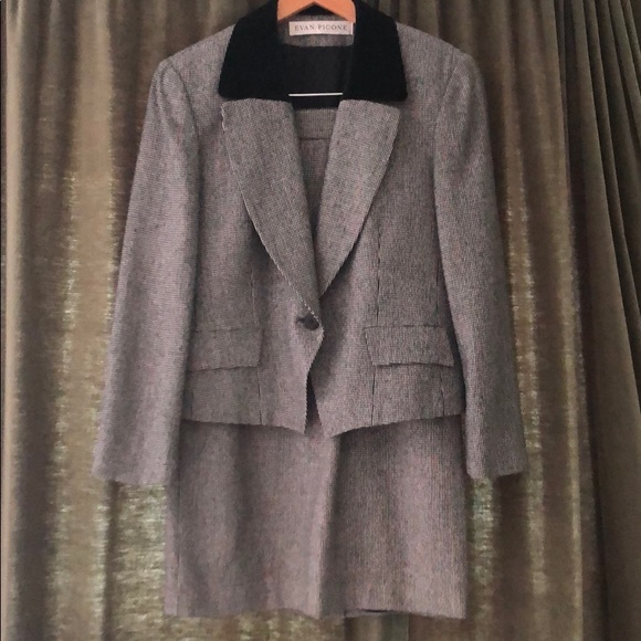 Black Velvet and Herringbone Evan Picone Suit - Picture 1 of 4